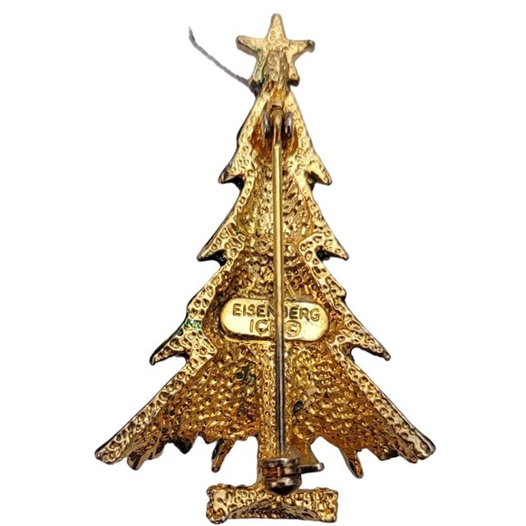 Eisenberg Ice Green Enamel Multi Color Rhinestone Christmas Tree Brooch Pin E253 - Picture 8 of 12